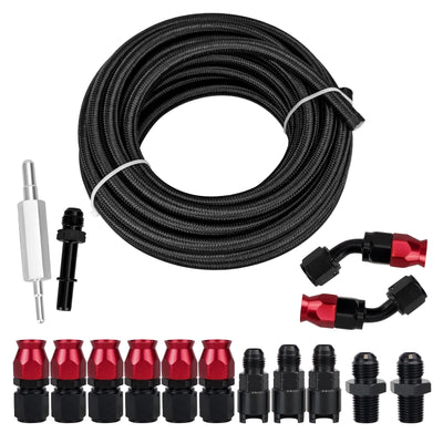 YESHMA 6AN 25F PTFE Fuel line Hose Kit,AN6 3/8" PTFE LS Swap EFI Fuel Line Fitting Kit E85 Oil Gas Nylon Braided Fuel Hose