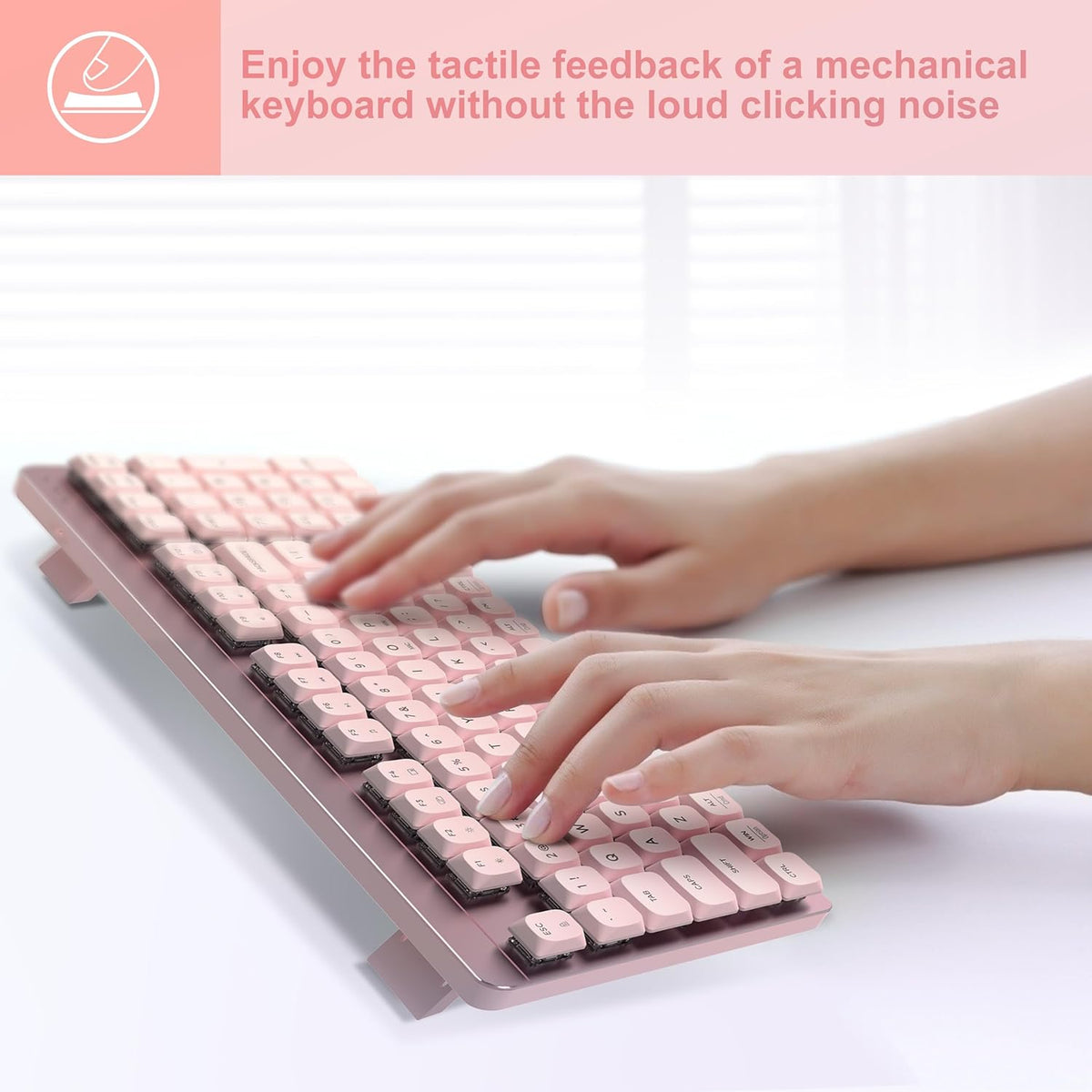 Wireless Keyboard and Mouse Combo, 2.4Ghz Cordless Mechanical Keyboard and Silent Mouse for Business, Low-Profile Red
