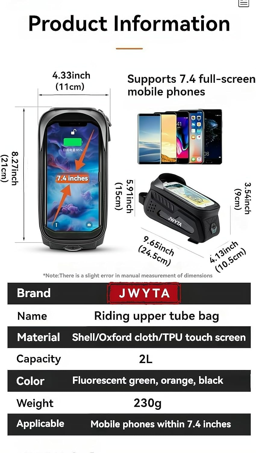 Bicycle Bag Front Beam Mount Hardshell & Versatile 2L Capacity Water-Resistant Sun-Shielded Shockproof