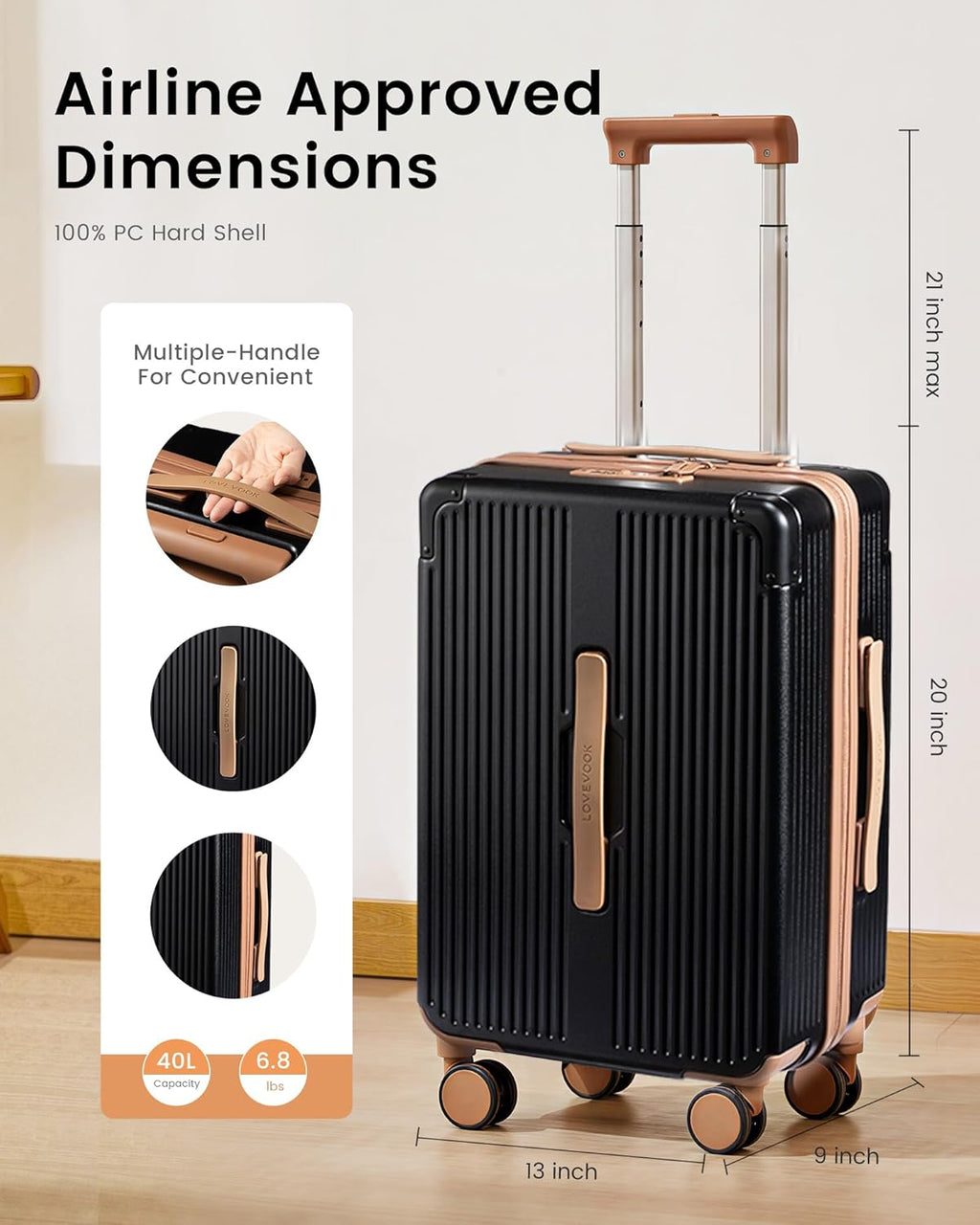 Carry On Luggage 22x14x9 Airline Approved, 20 Inch Hard Shell Suitcases with Spinner Wheels, PC Hardside Small Carry