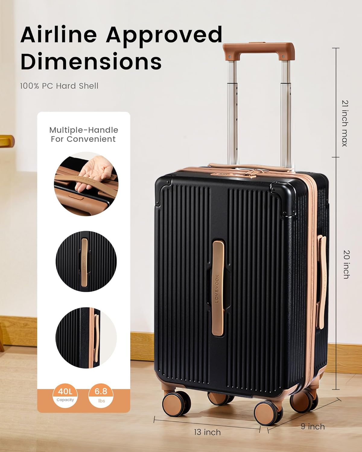 Carry On Luggage 22x14x9 Airline Approved, 20 Inch Hard Shell Suitcases with Spinner Wheels, PC Hardside Small Carry