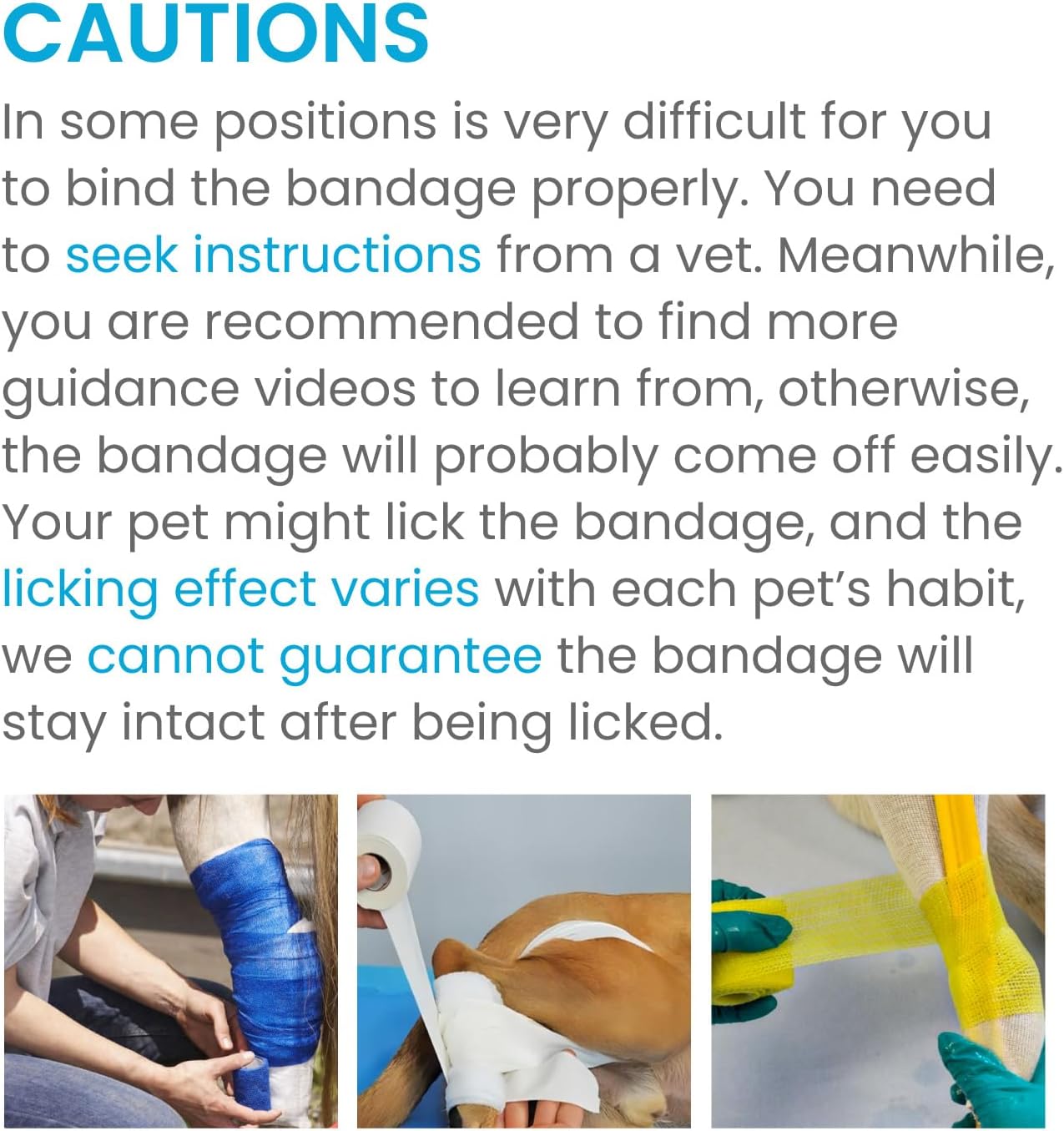 Pet Wrap, Self-Adhesive, Only Sticks to Itself, Non-Woven Tape for Dog Legs, Paws, Wounds, First Aid Cohesive Gauze