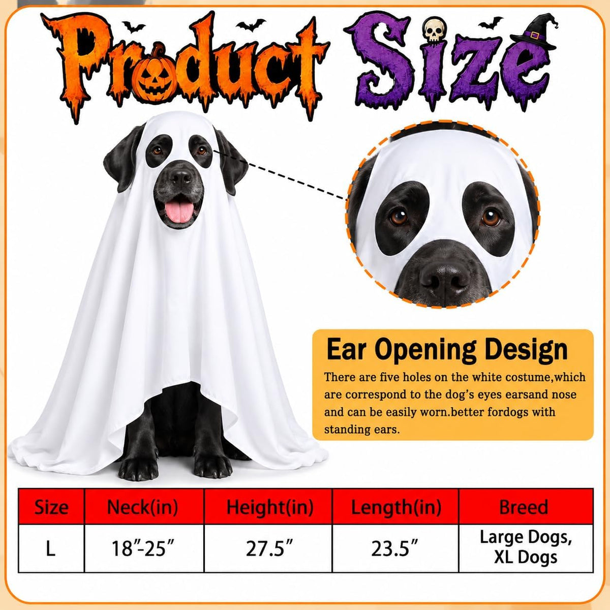Halloween Ghost Dog Costume Glow Eyes Breathable Outfit for Large Dogs