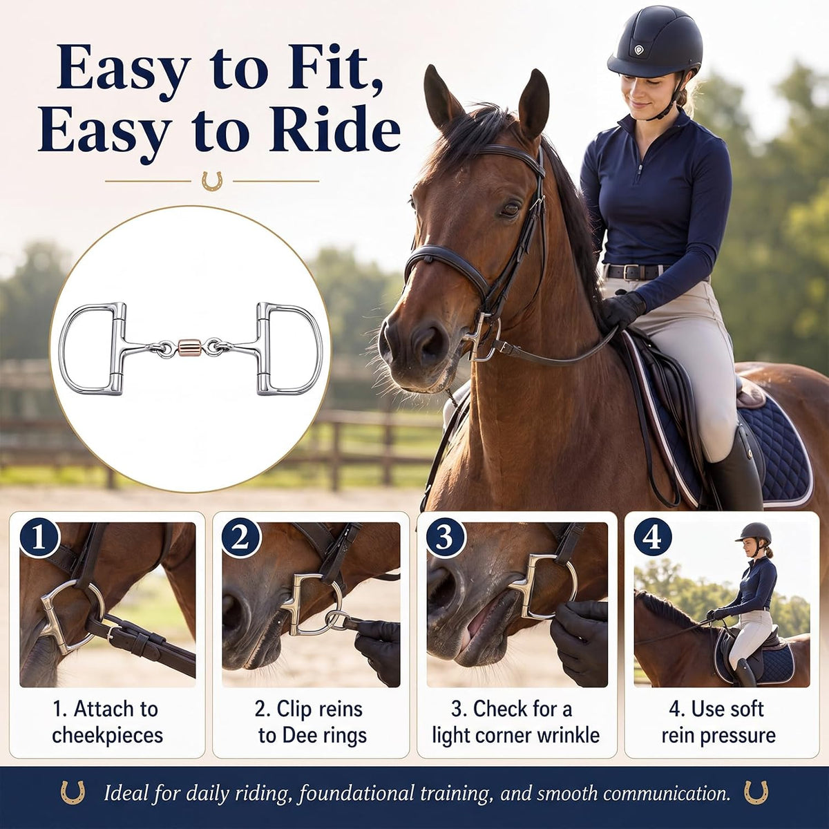 Horse Snaffle Bit Copper Roller D Ring Snaffle Bit