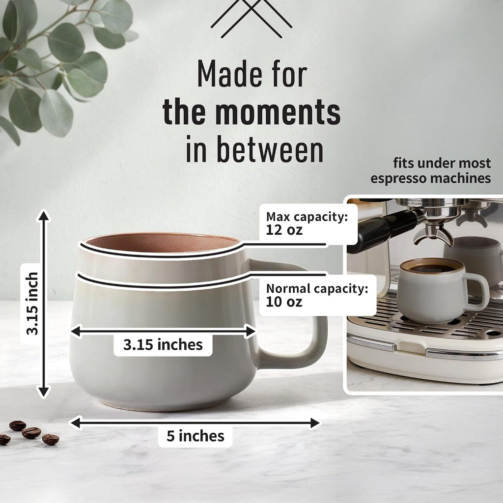 Stoneware Ceramic Coffee Mugs Set of 4 | 12 oz | Sage Ash