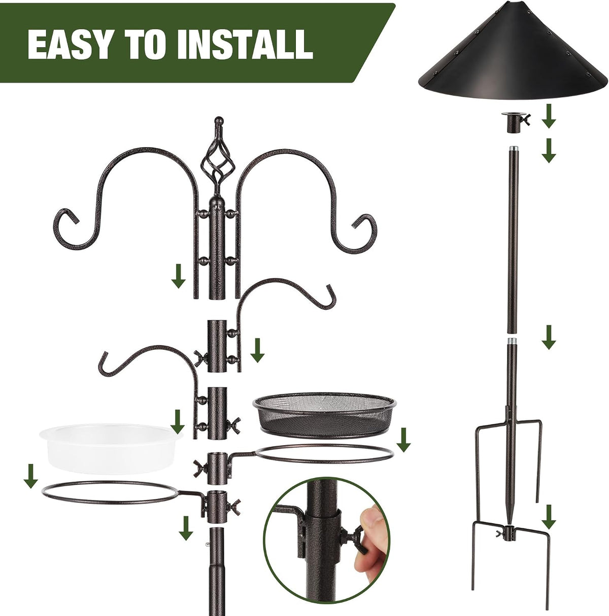 Bird Feeders Bird Feeding Station Kit Bird Feeding Pole Wild Bird Feeder Hanging Kit with Squirrel Guard Baffle Suet
