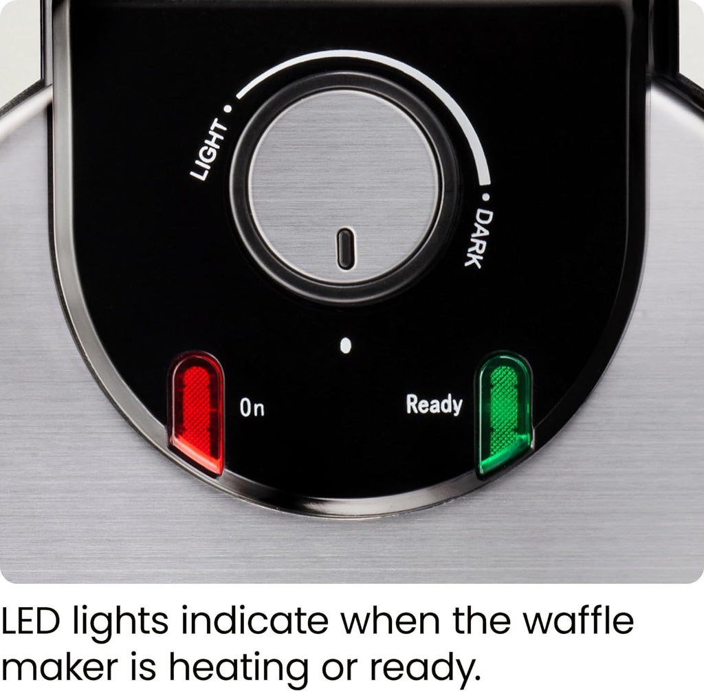 Rotating Belgian Waffle Maker, 180° Flip Iron w/ Non-Stick Plates, Adjustable Timer, Locking Lid, & Drip Plate, Space