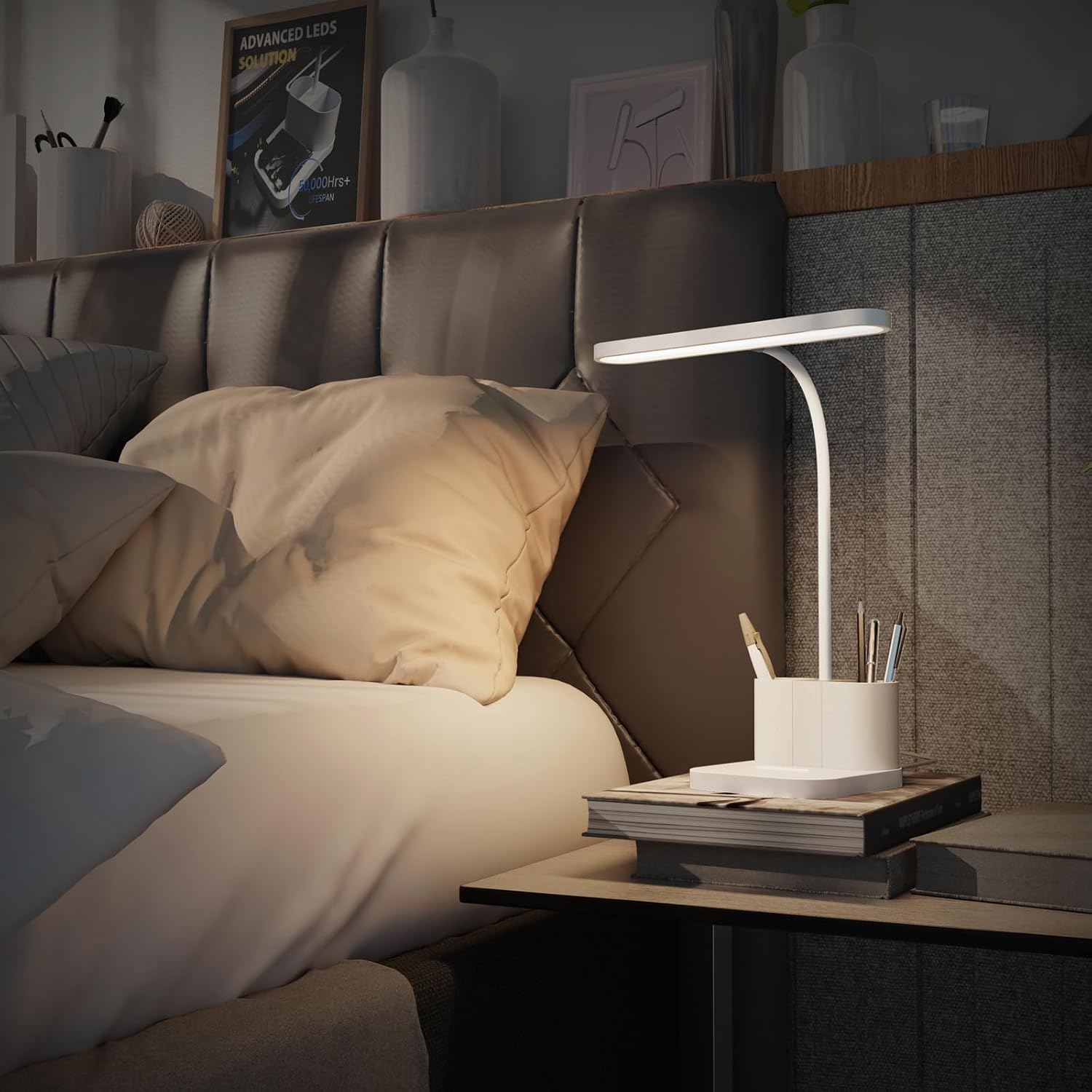 White Desk Lamp for College Dorm Room, Cute Table Light for Girls Guys