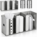 3 Compartments Stainless Steel Cup Dispenser with 2 Straw Holder