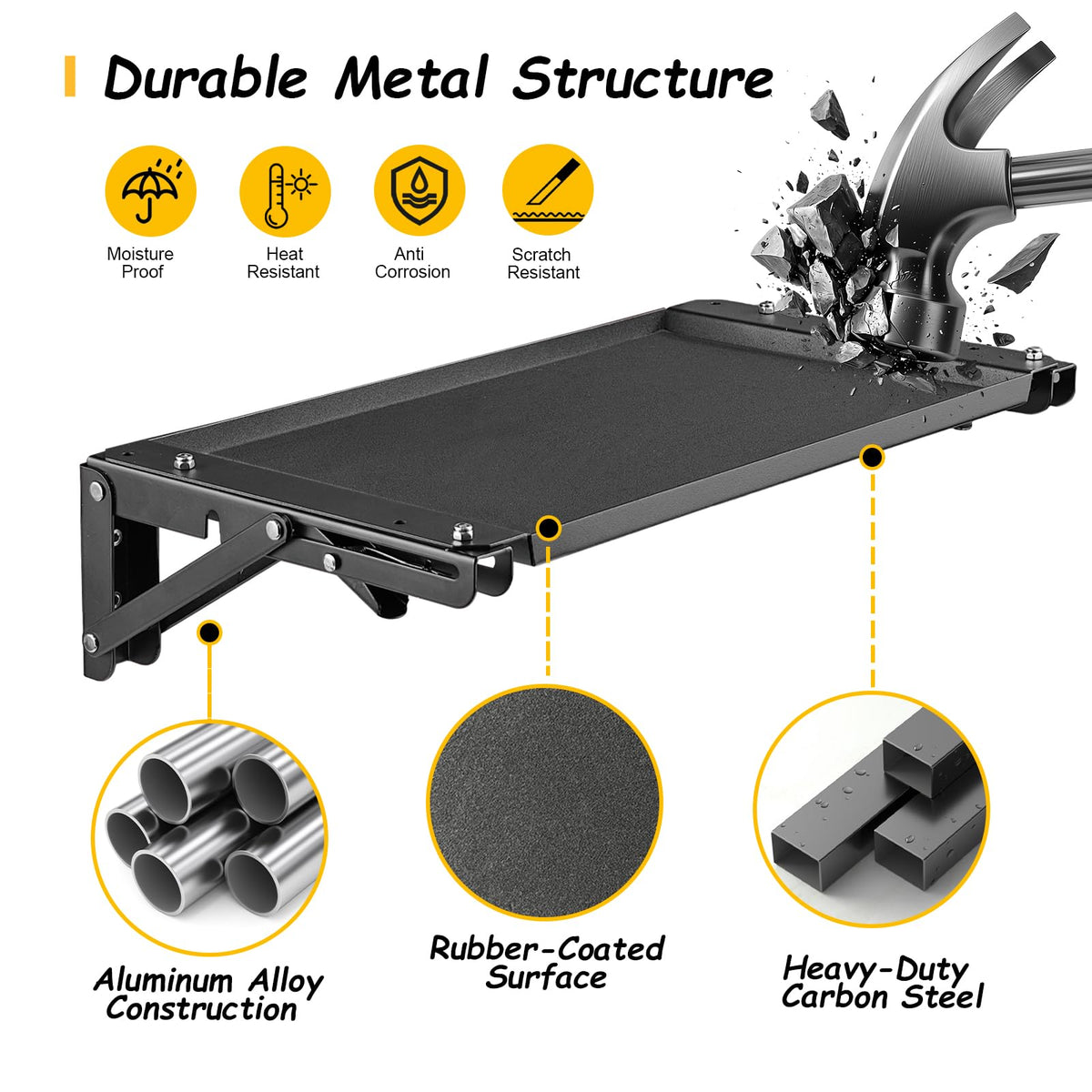 Wall-Mounted Folding Metal Workbench with Magnetic Tool Tray