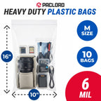 10" x 16" Medium Reclosable Plastic Zip Bags, 10 Count