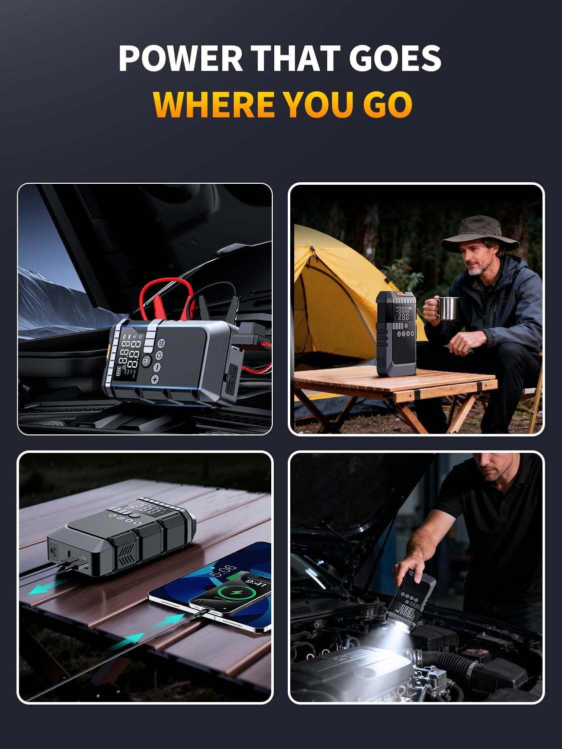 Jump Starter with Air Compressor, Battery Jumper Starter Portable,12V Jump Box with 160PSI Tire Inflator for Car