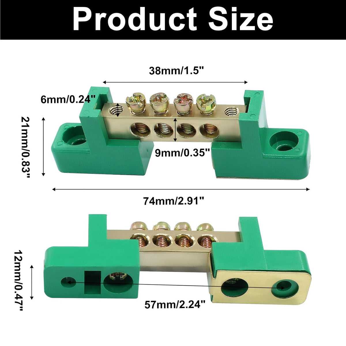 Bonsicoky 2 Pack Brass Terminal Bus Bar 4 Positions