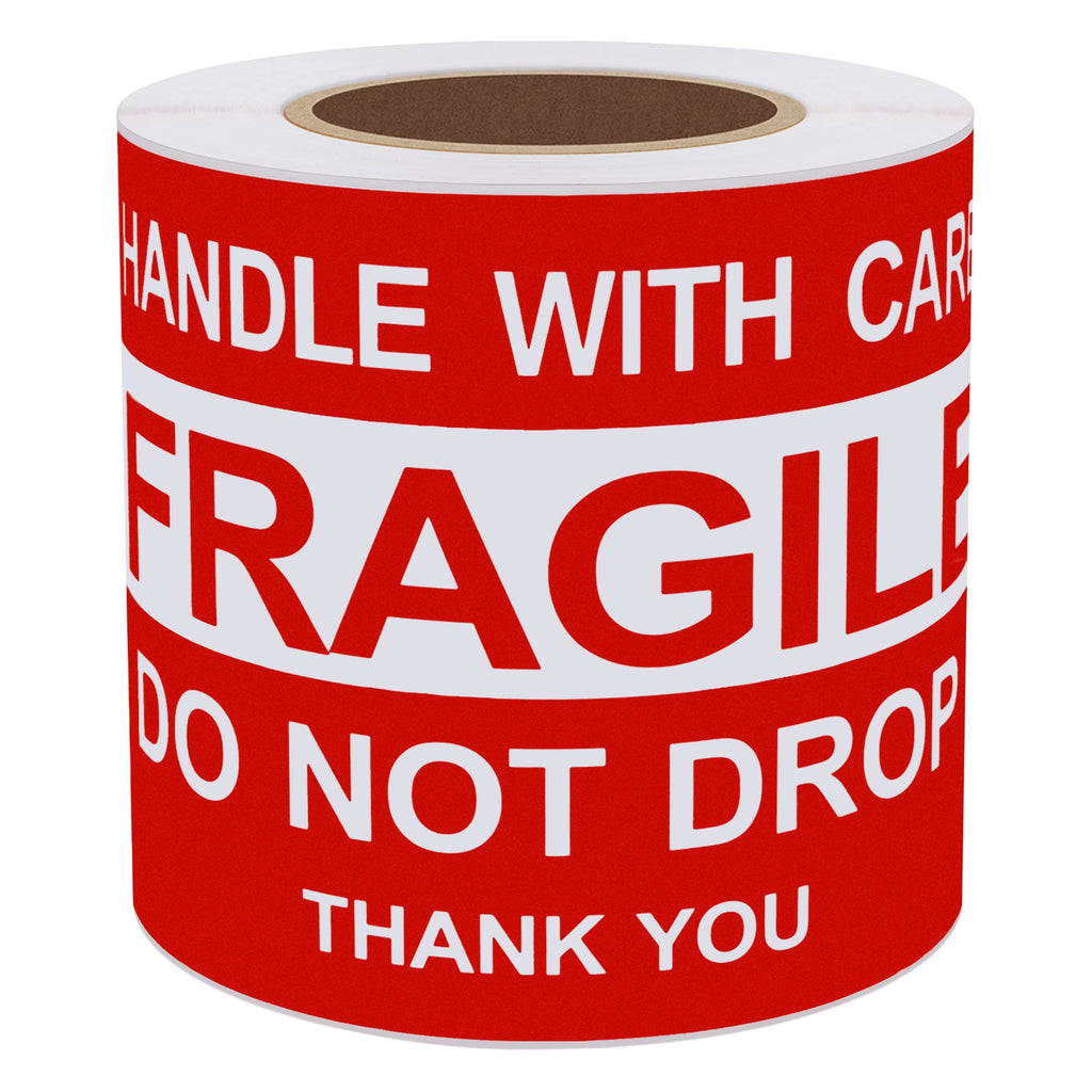 Fragile Stickers 3x5 100 PCS Shipping Labels Warning Label Rectangle Sticker, Red, Fragile Do not Drop