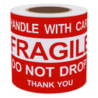 Fragile Stickers 3x5 100 PCS Shipping Labels Warning Label Rectangle Sticker, Red, Fragile Do not Drop