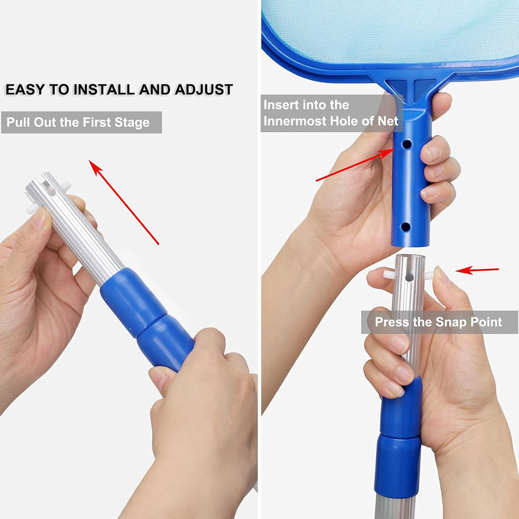 Pool Skimmer Net with Adjustable 17-40" Telescopic Pole - Fine Mesh Net - Leaf Skimmer for Cleaning Surface of