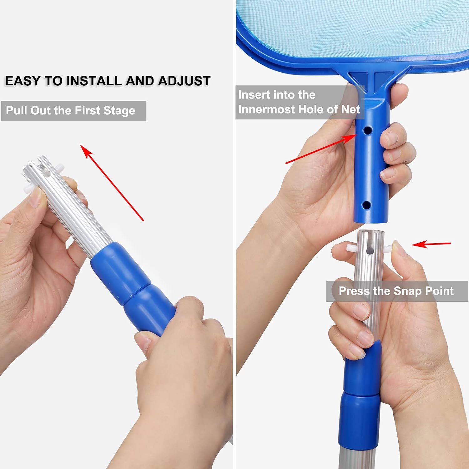 Pool Skimmer Net with Adjustable 17-40" Telescopic Pole - Fine Mesh Net - Leaf Skimmer for Cleaning Surface of