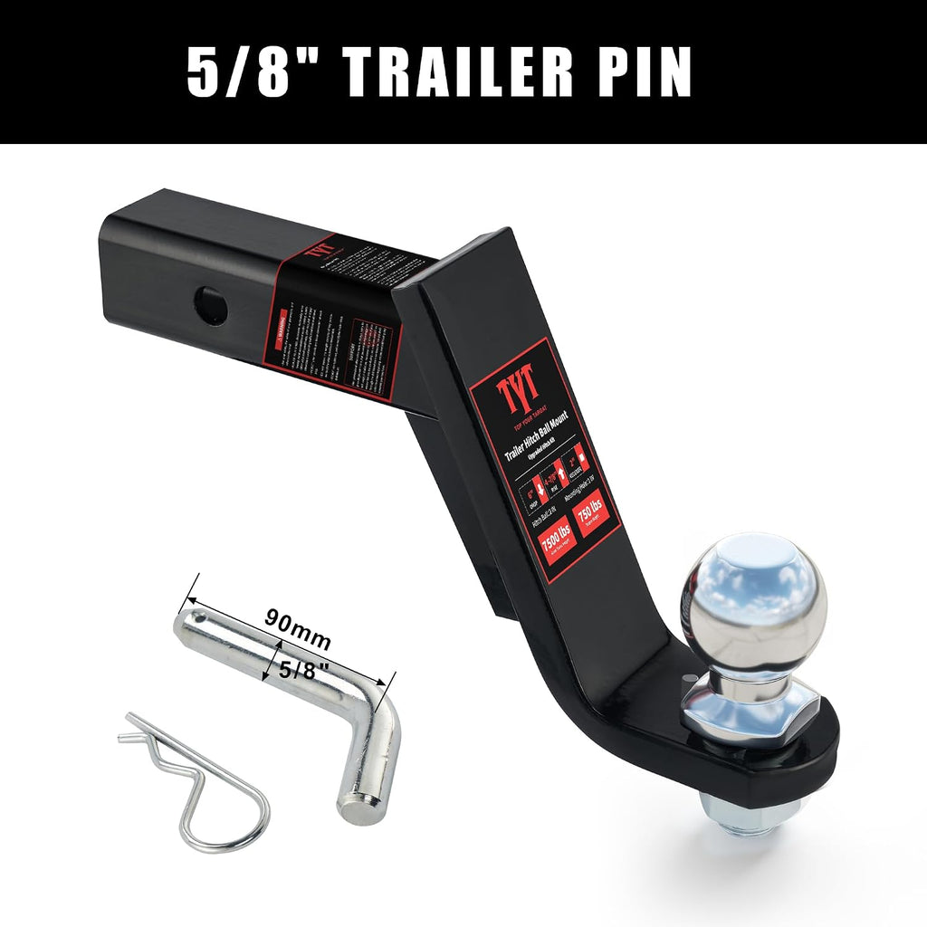 6-Inch Drop Trailer Hitch Ball Mount with 2" Ball for 2-Inch Receiver
