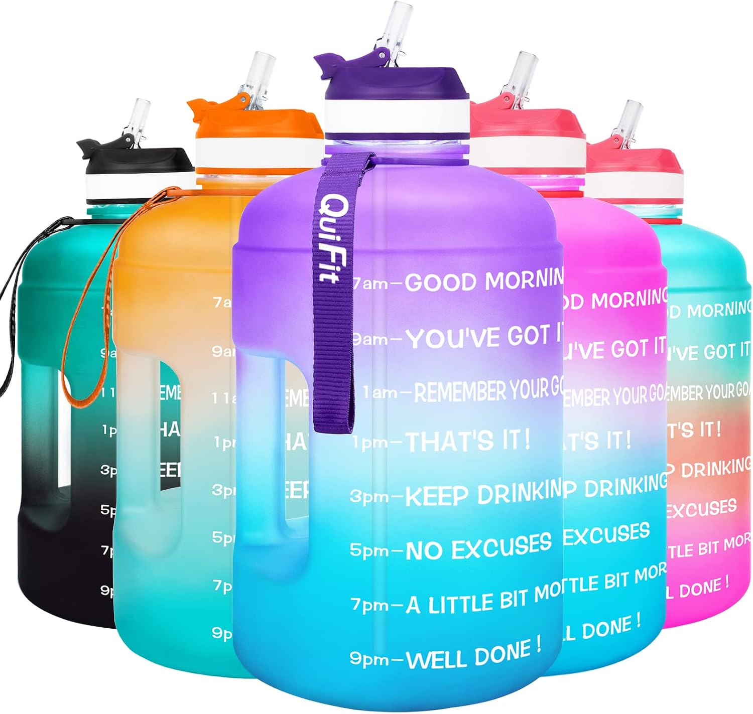 Motivational Gallon Water Bottle - with Straw & Time Marker BPA Free Large Reusable Sport Water Jug with Handle for