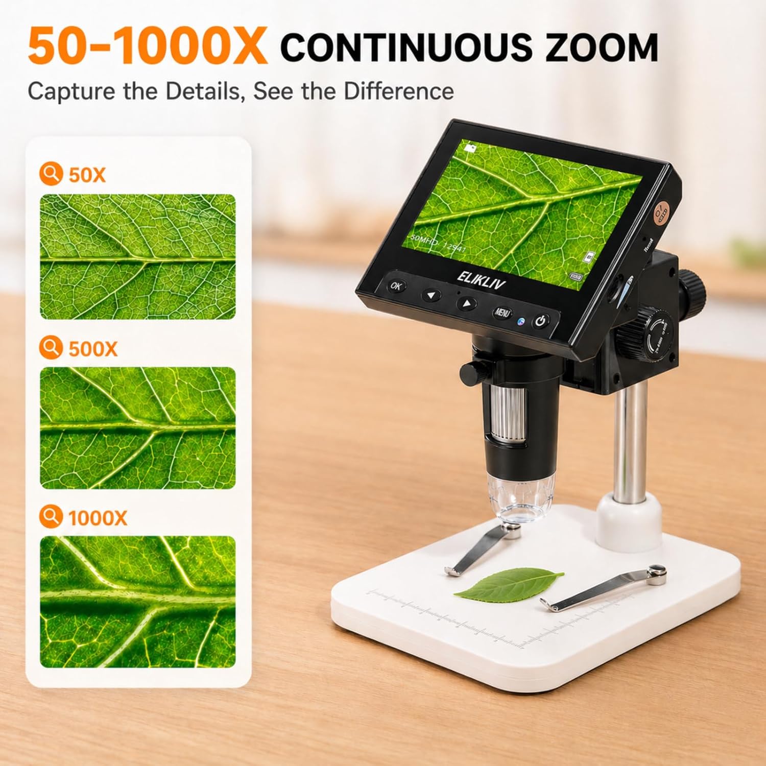 Microscope, LCD Digital Coin Microscope 1000x, Coin Magnifier with 8 Adjustable LED Lights, PC View Compatible with