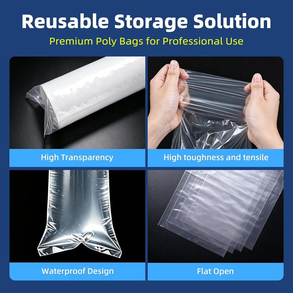 Clear Poly Bags 4x40 Inch 100 Pack, 2 Mil Flat Open Long Plastic Sleeves