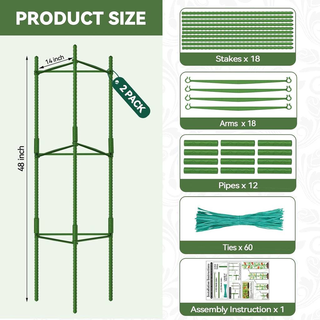2 Pack Tomato Cages for Garden, Up to 48in Adjustable Tomato Cage, Garden Stakes Tomatoe Trellis for Pots, Tomatoes
