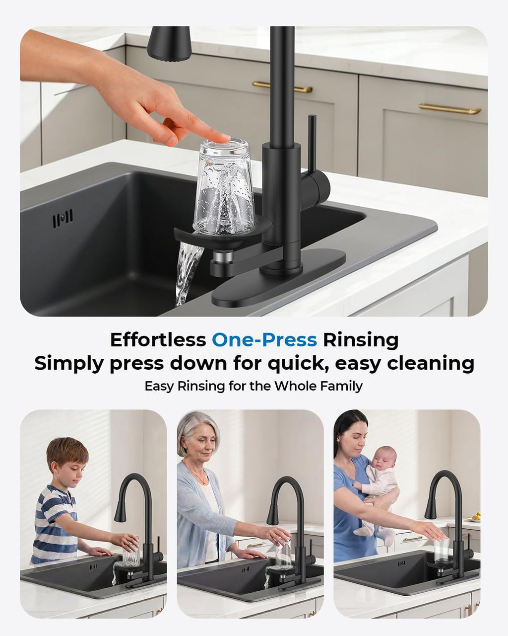 Kitchen Faucet with Glass Rinser, Pull Down Sparyer, 3 Water Modes