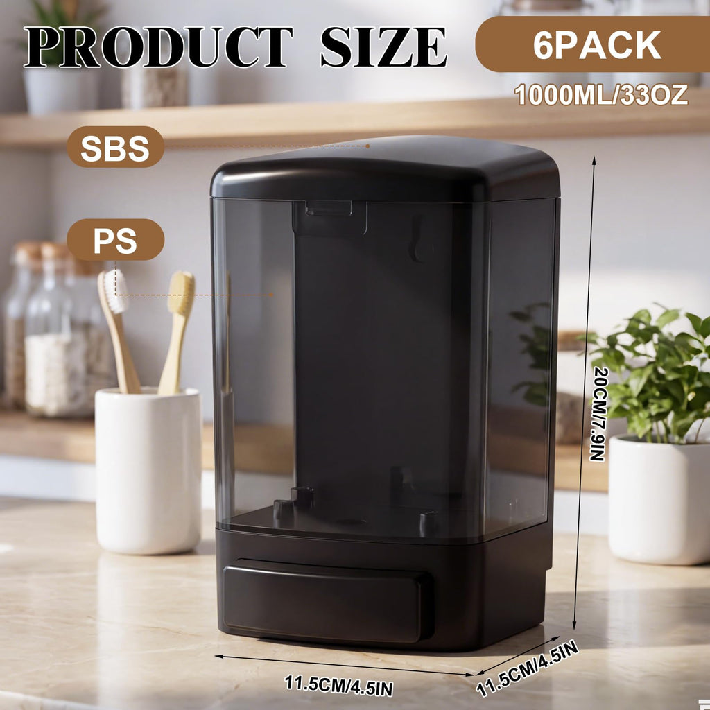 6 Pcs Wall Mounted Soap Dispenser,33.8 Oz 1000 Ml,All Black
