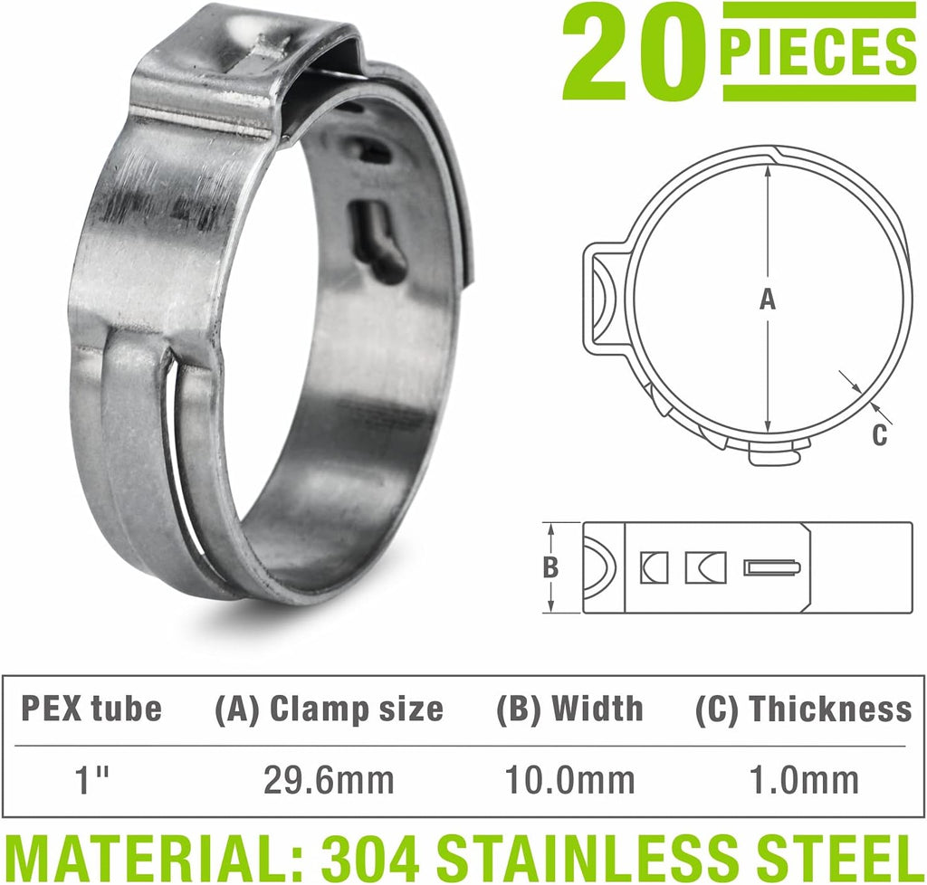 iCrimp 1 Inch Stainless Steel PEX Cinch Clamp Rings