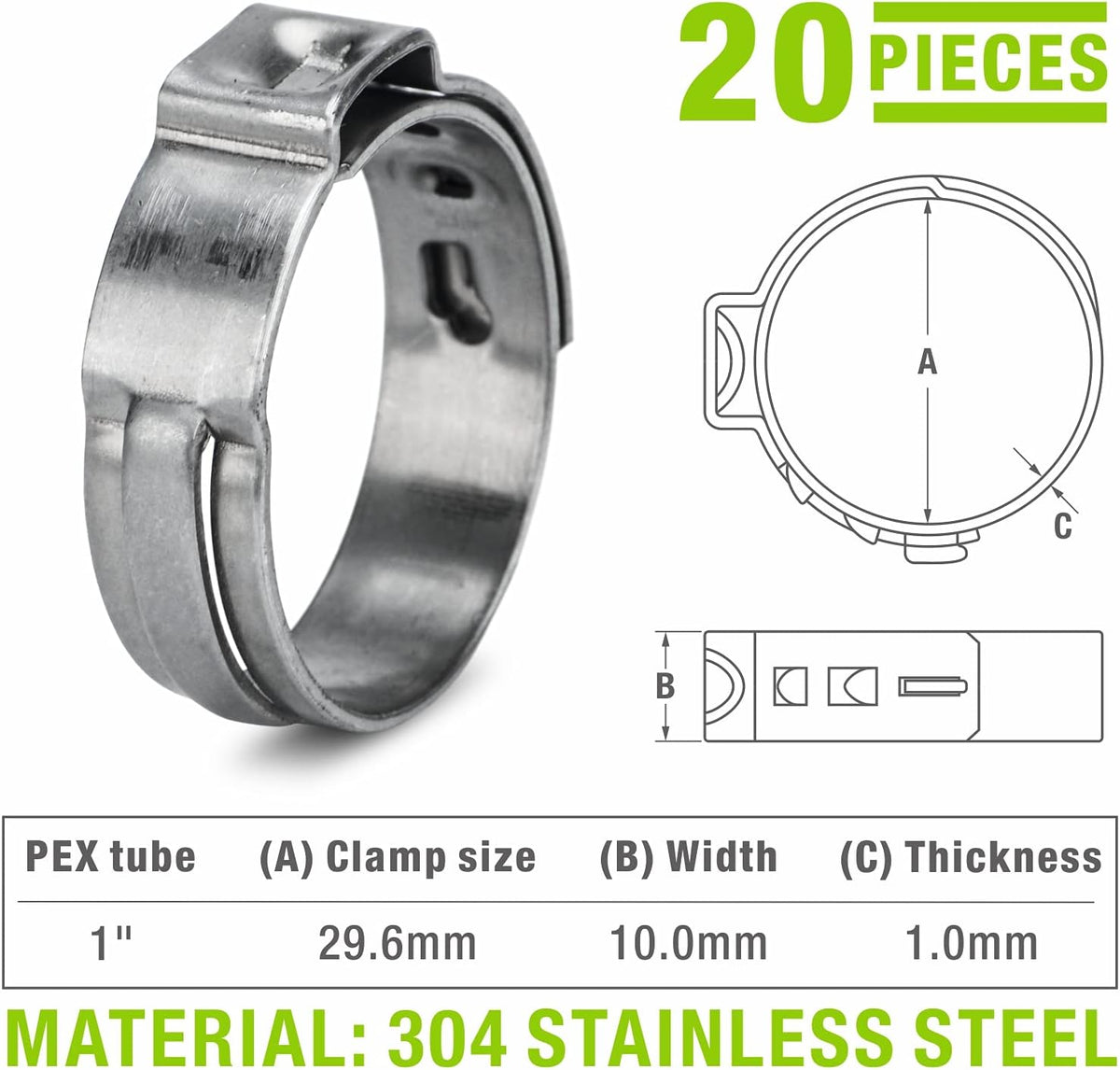 iCrimp 1 Inch Stainless Steel PEX Cinch Clamp Rings