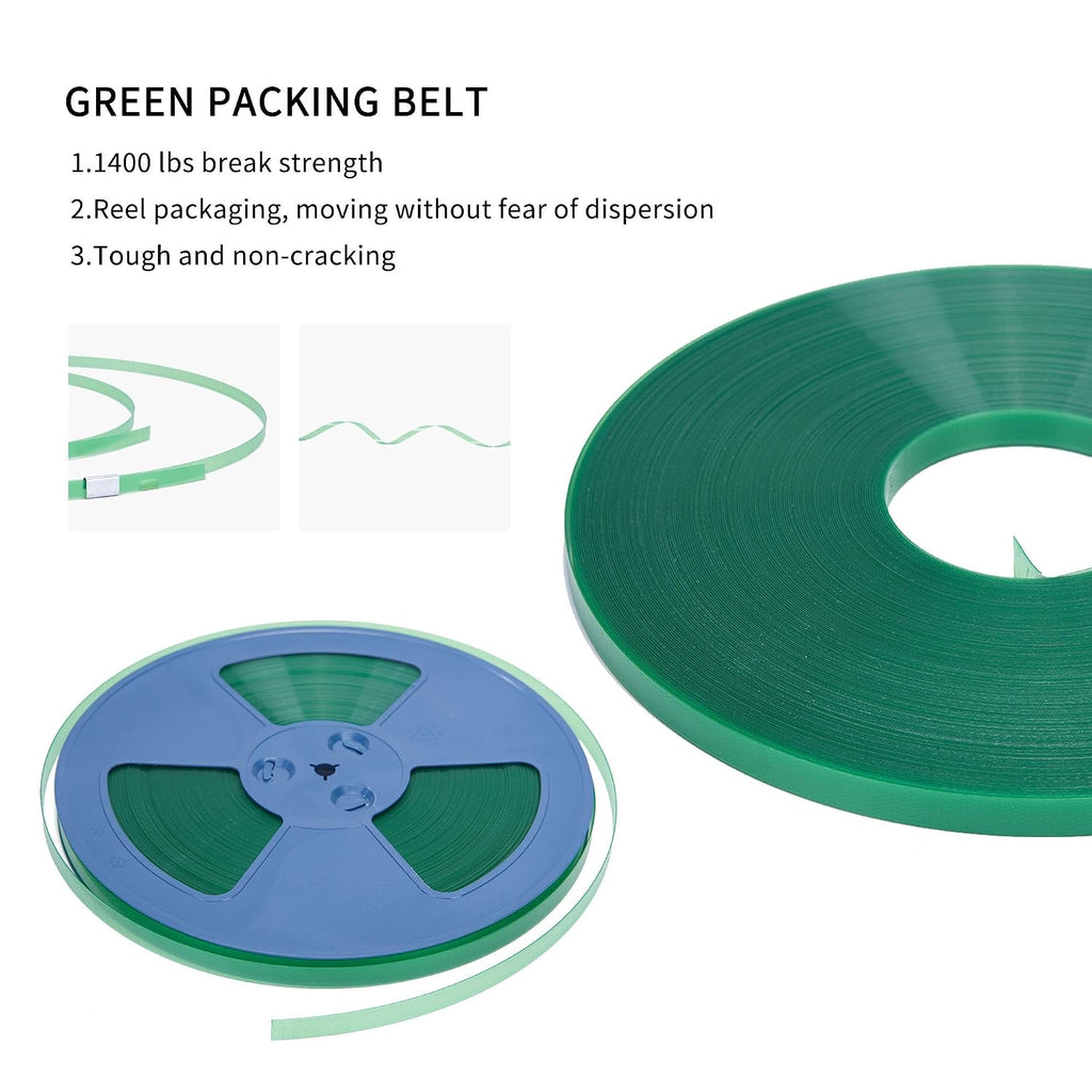 300ft x 5/8" Green Polyester Strapping Roll in Reel Pack with Strong Tensile Strength and Crisp Embossing, Does not
