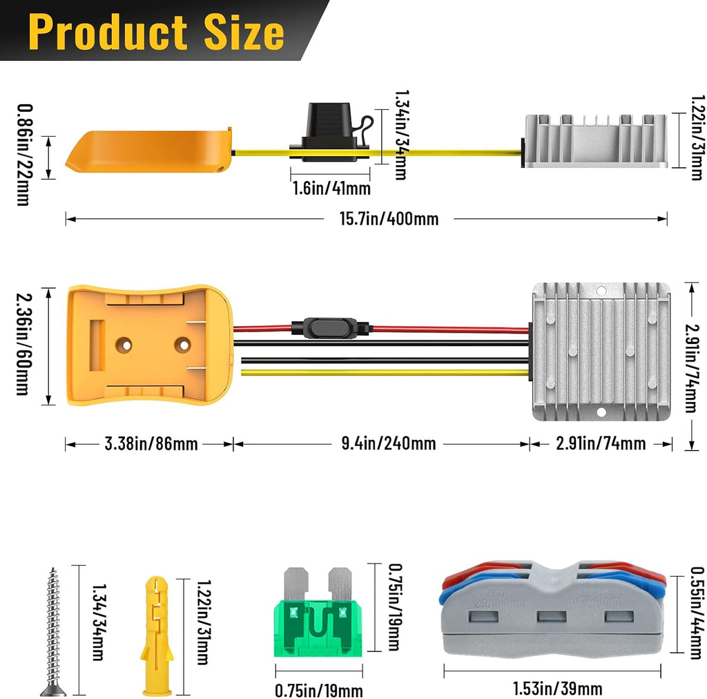 Azocek 20V to 12V Step Down Converter Compatible with DeWalt 20V Battery