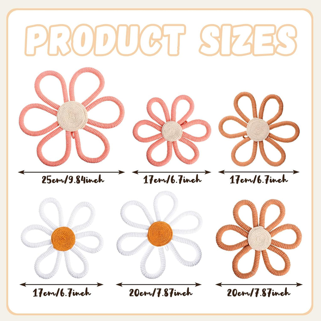6 Pcs Boho Nursery Decor Daisy Flower Woven Macrame Wall Hanging 3 Size Daisy Flower Wall Decor Bohemian Nursery