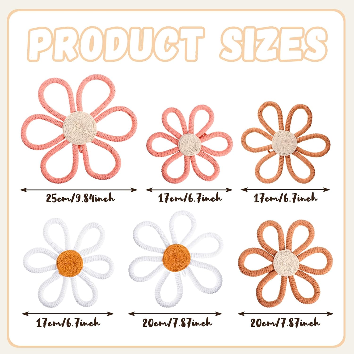 6 Pcs Boho Nursery Decor Daisy Flower Woven Macrame Wall Hanging 3 Size Daisy Flower Wall Decor Bohemian Nursery