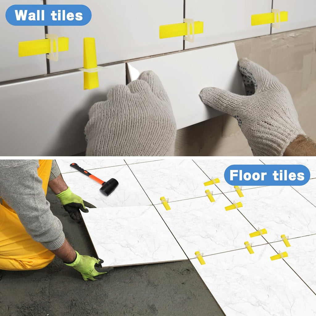 Tile Leveling System with Rubber Mallet and Tile Plier - 1000-Piece Tile Spacers 1/8 Inch Tile Clips and 200-Piece