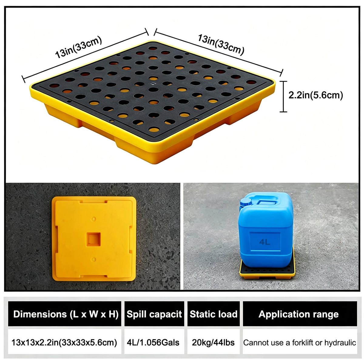 Small Oil Drum Spill Containment Tray, Modular Polyethylene Storage Tray