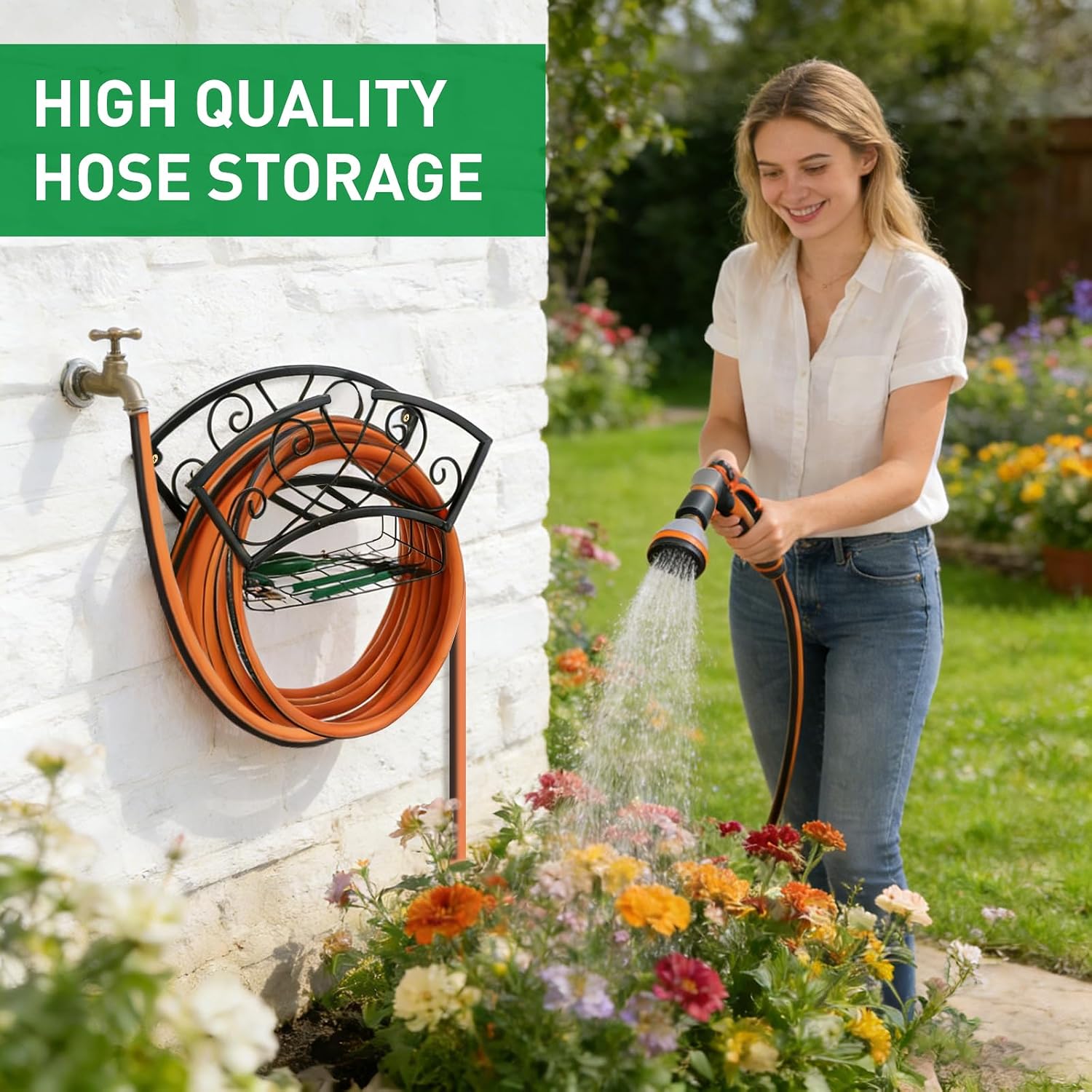 Garden Hose Holder Heavy Duty Metal Water Hose Holder, Hose Hanger Wall Mounted Metal Detachable Hose Storage