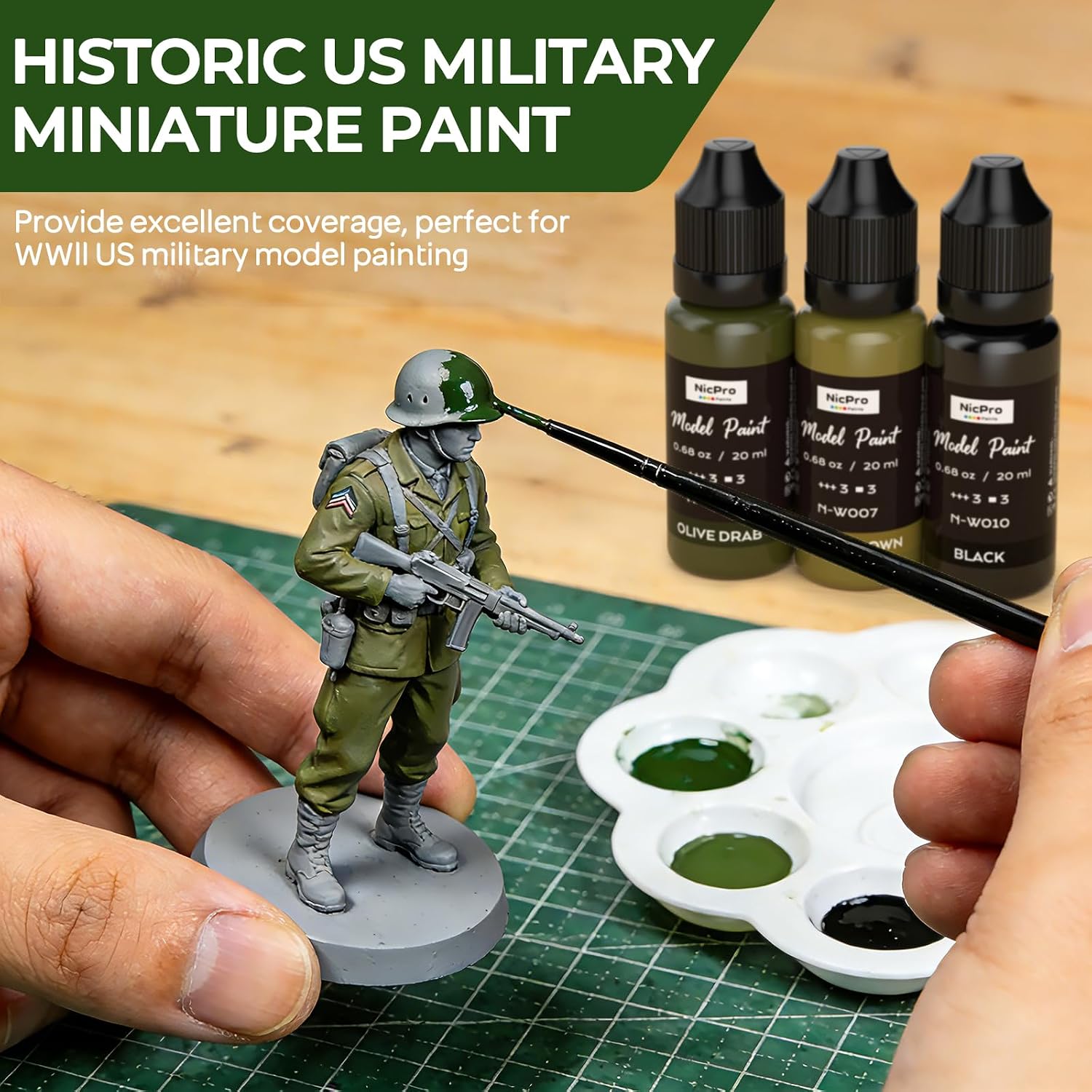 10 Colors WWII U.S. Model Paint Set, 20ml Ready to Use | Modeling Acrylic Paints, Brush & Airbrush, Miniature Paint