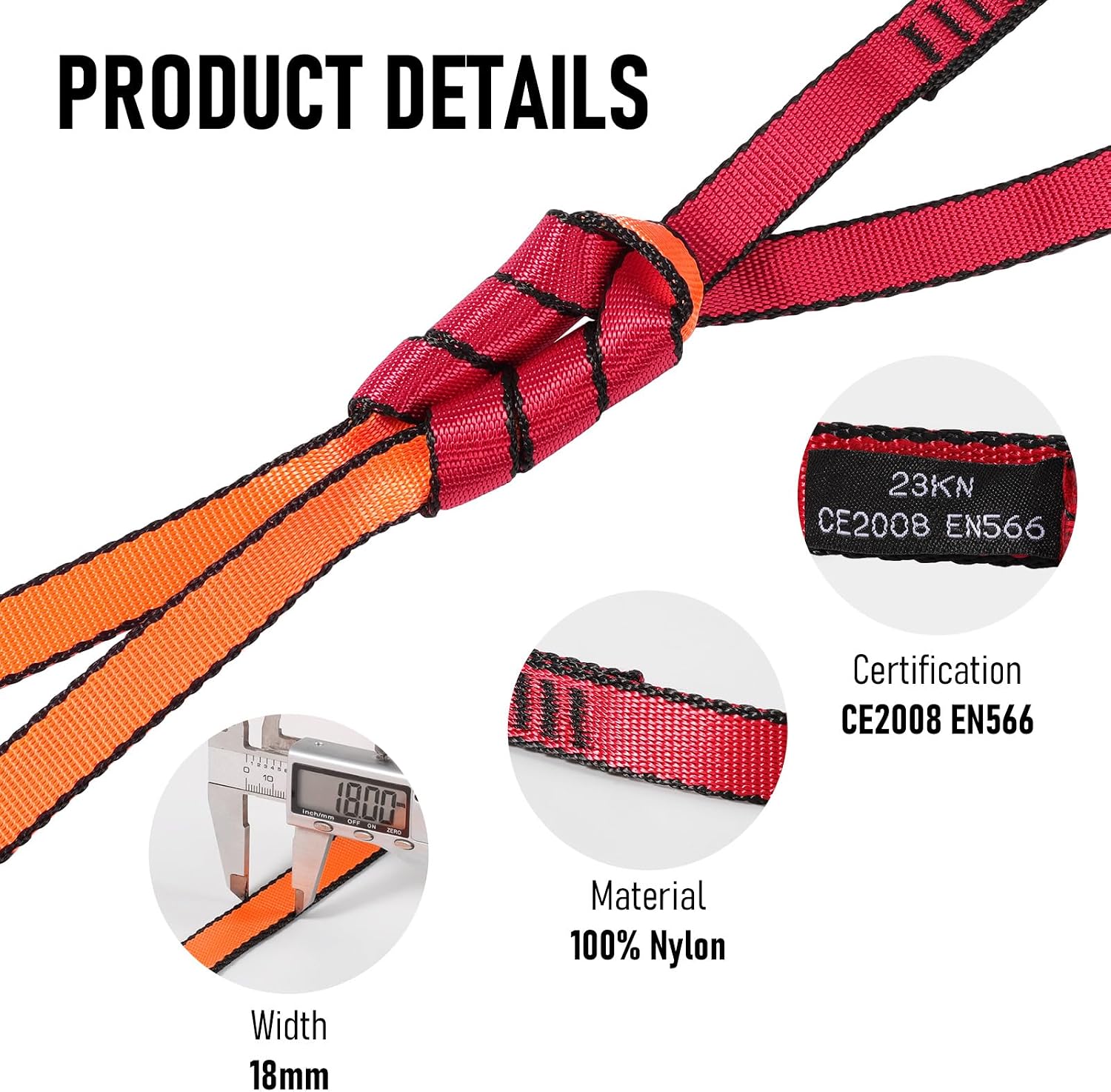 18mm Nylon Climbing Sling Runner 23KN-CE2008 EN566 Certified Webbing Straps | Climbing Sling for Rock Climbing