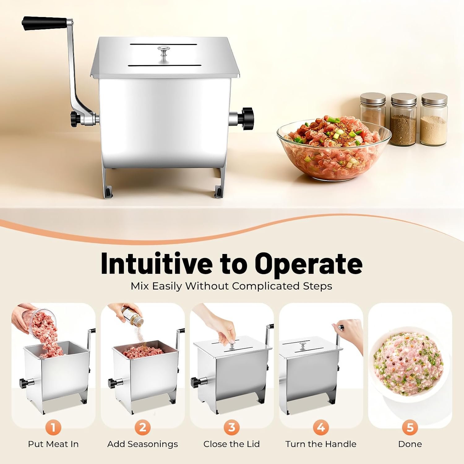 20lbs/10L Manual Meat Mixer, Stainless Steel Meat Mixers Sausage Mixer Machine Meat Processing Equipment