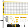 Outdoor Volleyball and Badminton Combo Set - Includes Adjustable Height Anti-Sag Net, Volleyball, Air Pump, 4