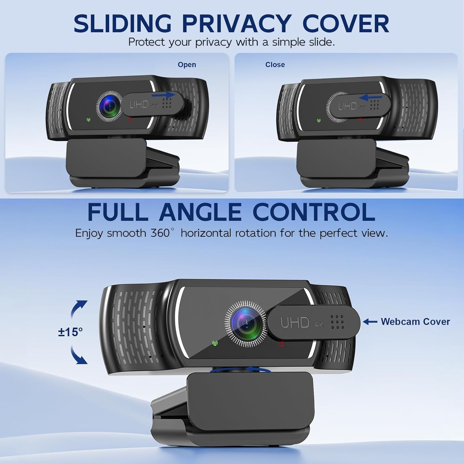 4K Webcam for PC & Mac, Tiny USB Streaming Camera with PDAF Autofocus, Dual Omnidirectional Noise-Canceling
