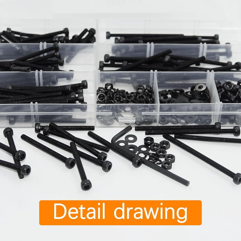 461Pcs M3 Socket Head Screws Metric Screws Bolts Washers Nuts Kit