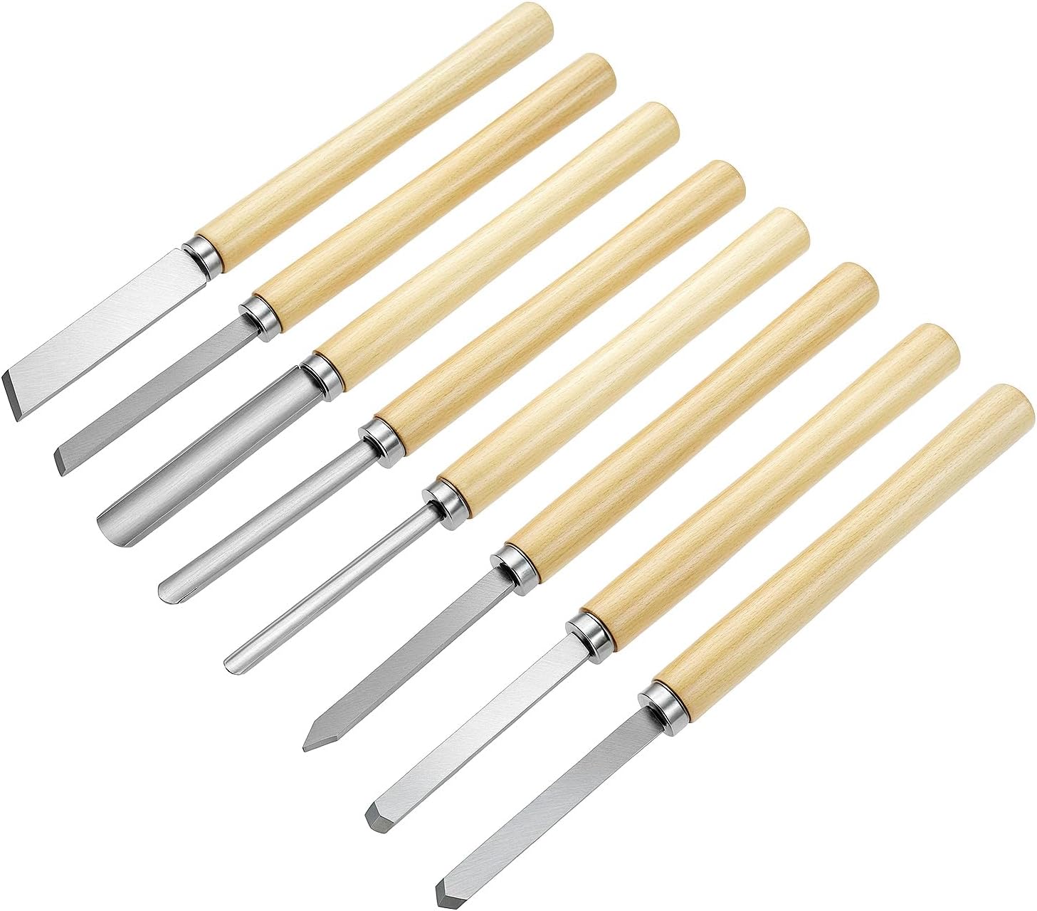 Wood Turning Chisel Set, 8 Pcs Lathe Chisel Set with Triple Tempered Chromium-Vanadium Steel for Woodworking and