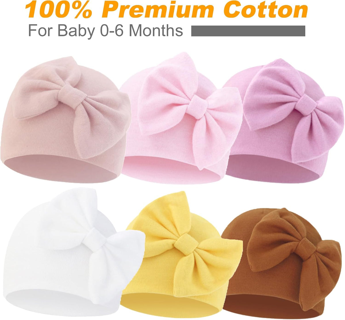 Newborn Beanies Cap No Scratch Mittens Set 0-6 Months Infant Bow Caps Baby Girls Boys Cute Nursery Headbands Hats