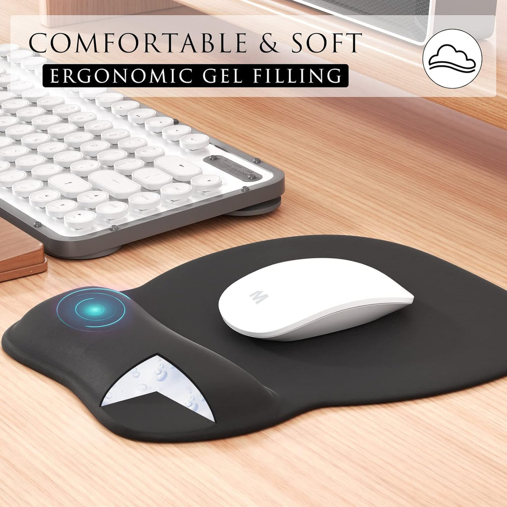 Ergonomic Mouse Pad with Gel Wrist Rest, 9.4 x 8.1 in, Black | Ergonomic Shape Design for Pain Relief, Cooling Feel