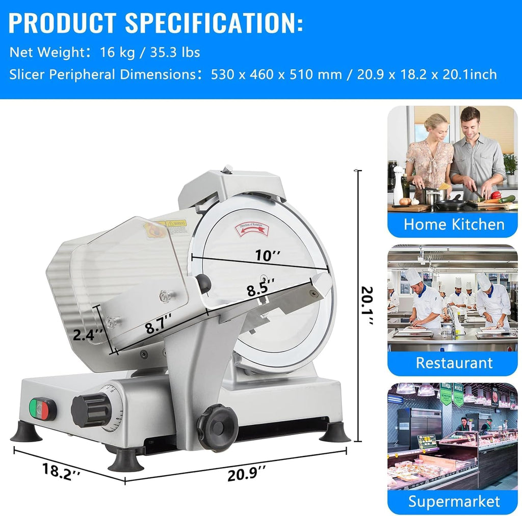 Meat Slicer With 10" Round Steel Blade,240W Electric Food Slicer With Built-In Sharpening Stone,Adjustable Thickness