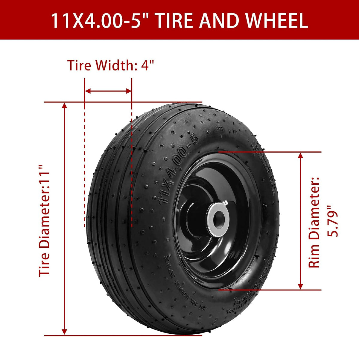 (2-Pack) 11x4.00-5 Lawn Mower Tires, 11x4.00-5 Tire and Wheel Assembly Universal Lawn Mower/Yard Tractor Turf Tires 4