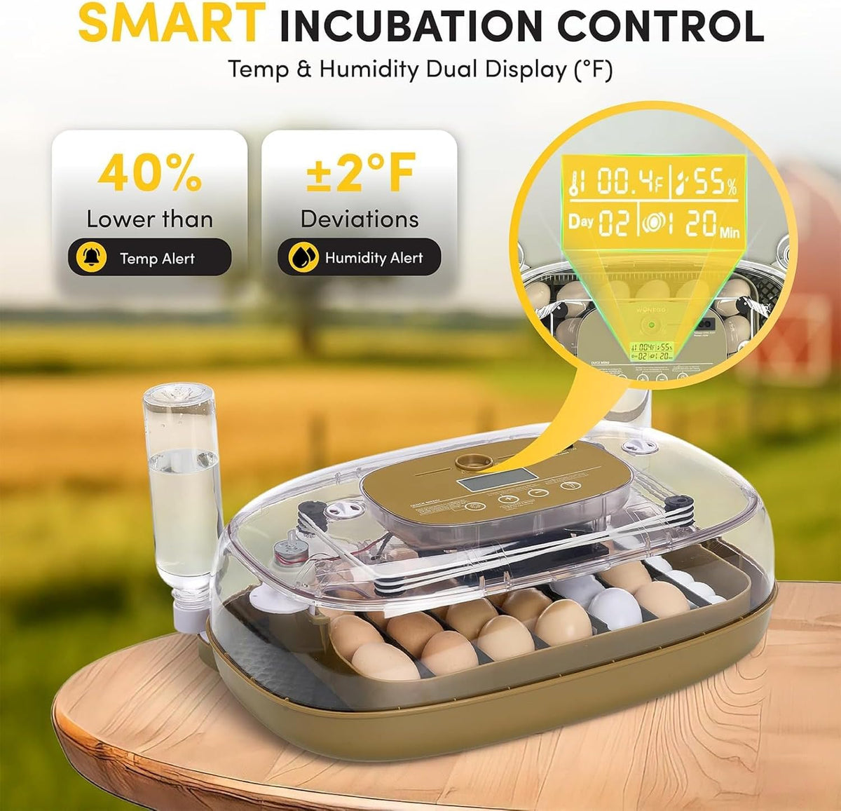 24 Egg Incubator, Incubators for Hatching Eggs with Fully Automatic Turner & Candler, Smart Temperature & Humidity