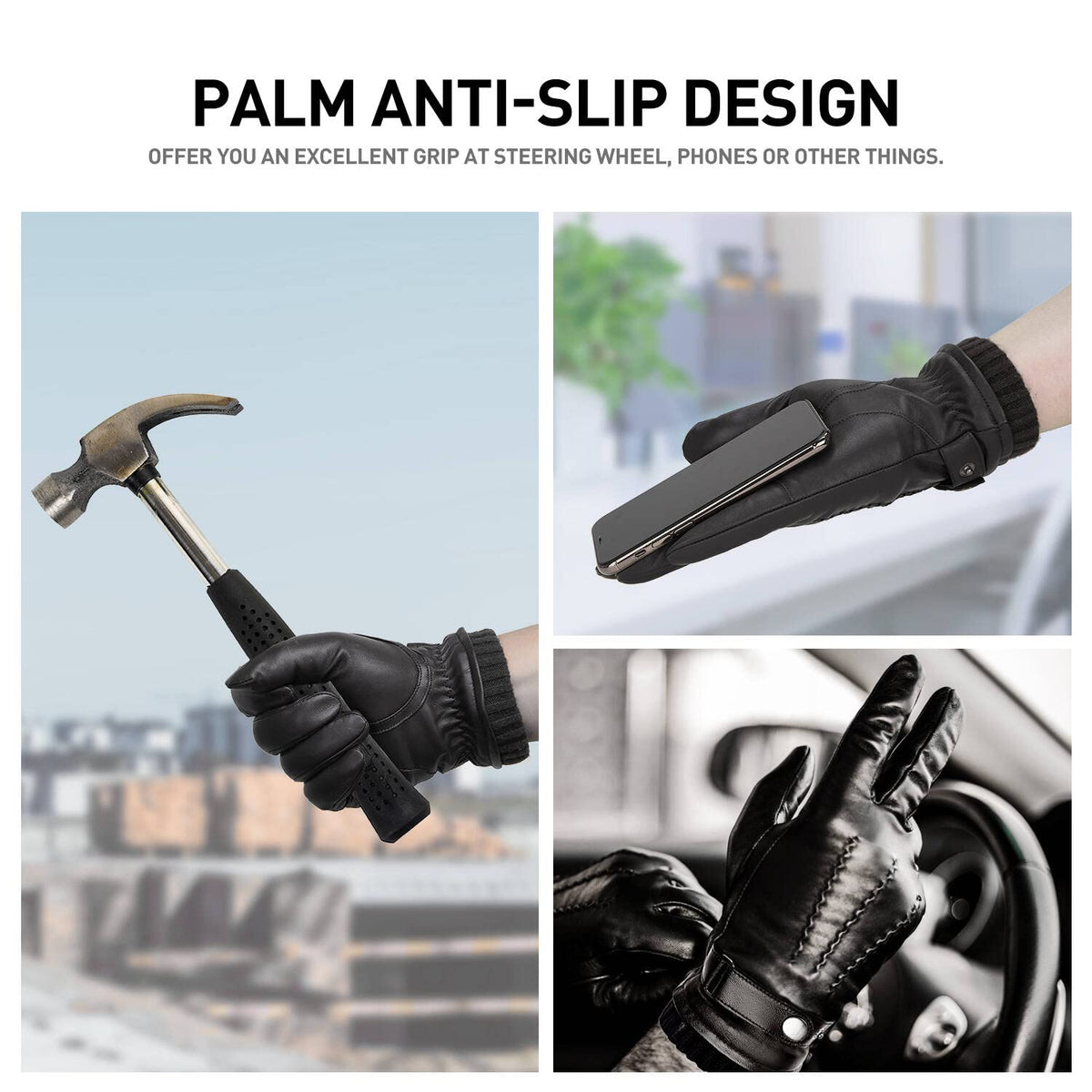 Winter Leather Gloves for Men Sheepskin Men Driving Gloves